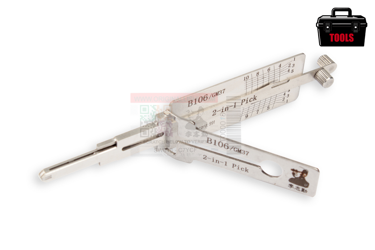 Original Lishi (Non-Warded) B106/GM37 (2 in 1) Pick & Decoder 10 Cut - Anti Glare