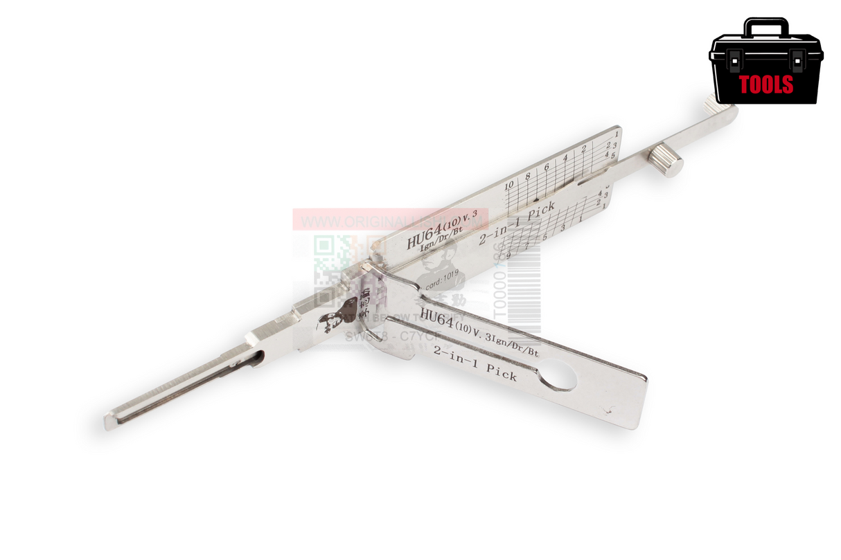 Original Lishi Mercedes HU64 (2-in-1) 10 Cut V3 Twin Lift 2-Track Ign/Dr/Bt Anti Glare