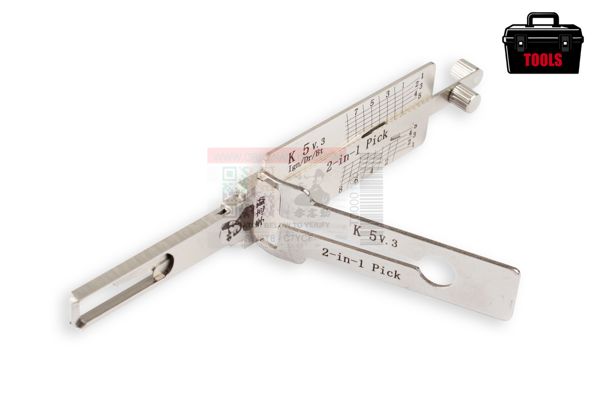 Original Lishi K5 V3 (2-in-1) Pick 8 Cut Ign/Dr/Bt Anti Glare