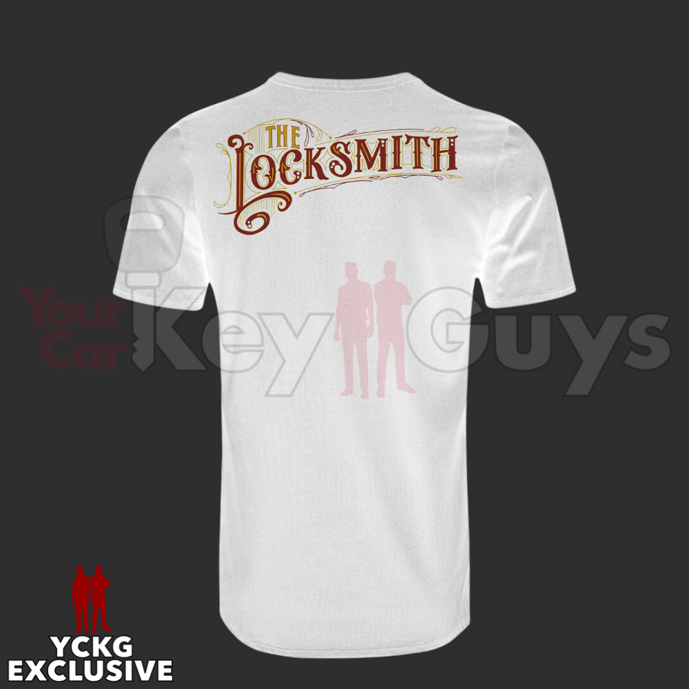 Your Car Key Guys White Locksmith T-Shirt - Ornate Font