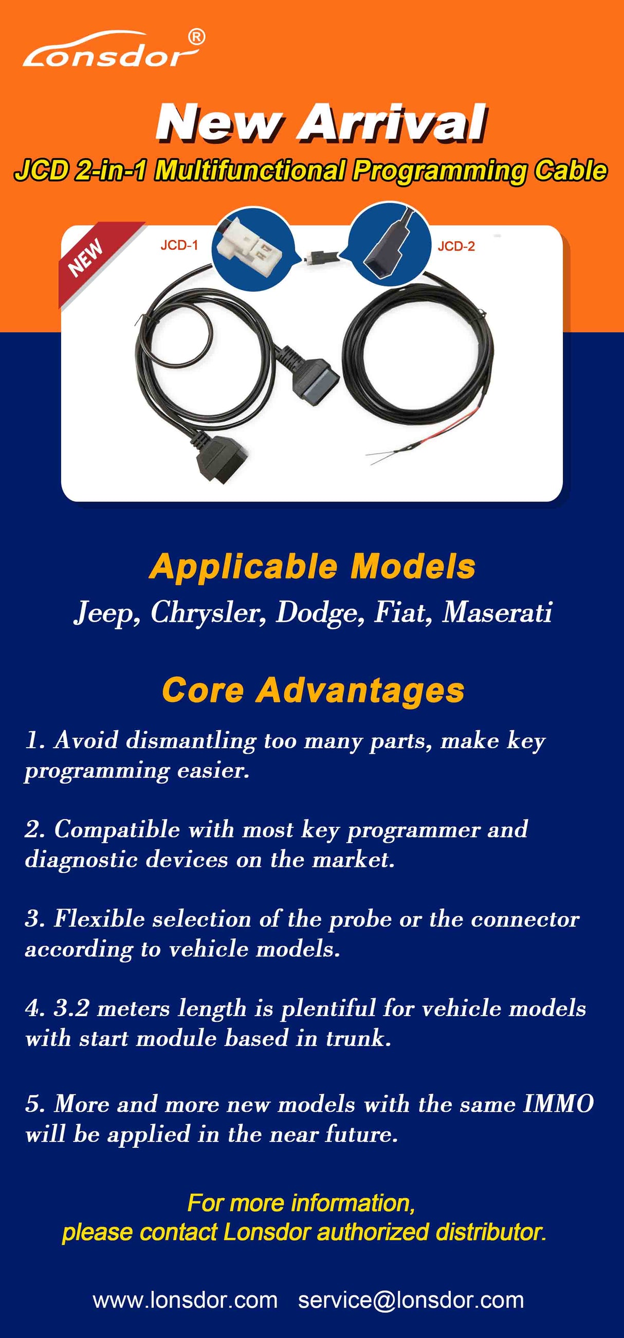 Lonsdor CDJ 2-in-1 Star Connect SGW Bypass Cable Chrysler Dodge Jeep Programming Hi Low CAN 2018+