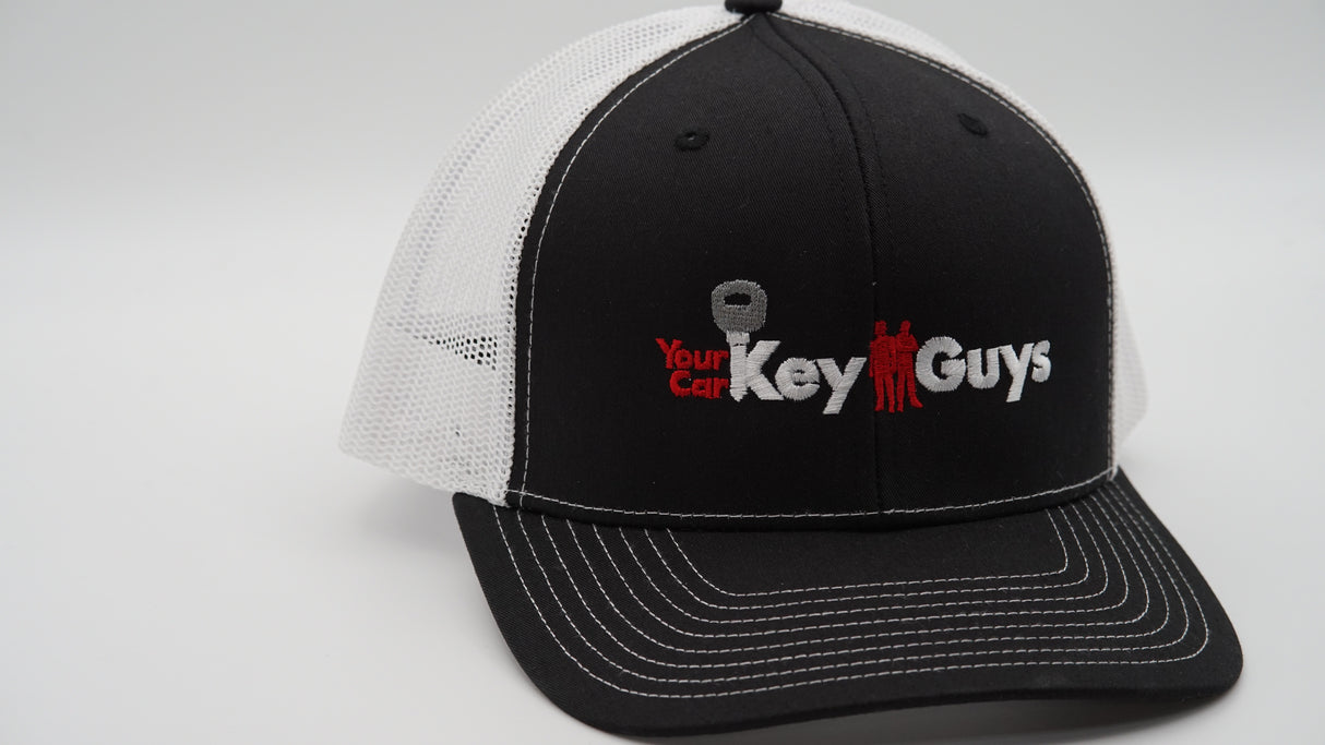 Your Car Key Guys Black and White Mesh Trucker Hat W/ Stitched Full YCKG Logo