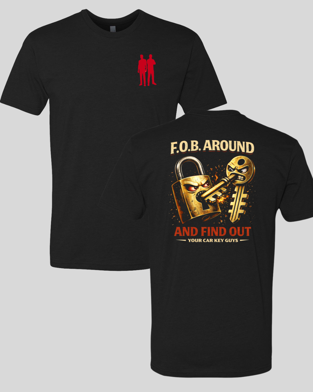 Your Car Key Guys Black T-Shirt, FOB Around Back Design