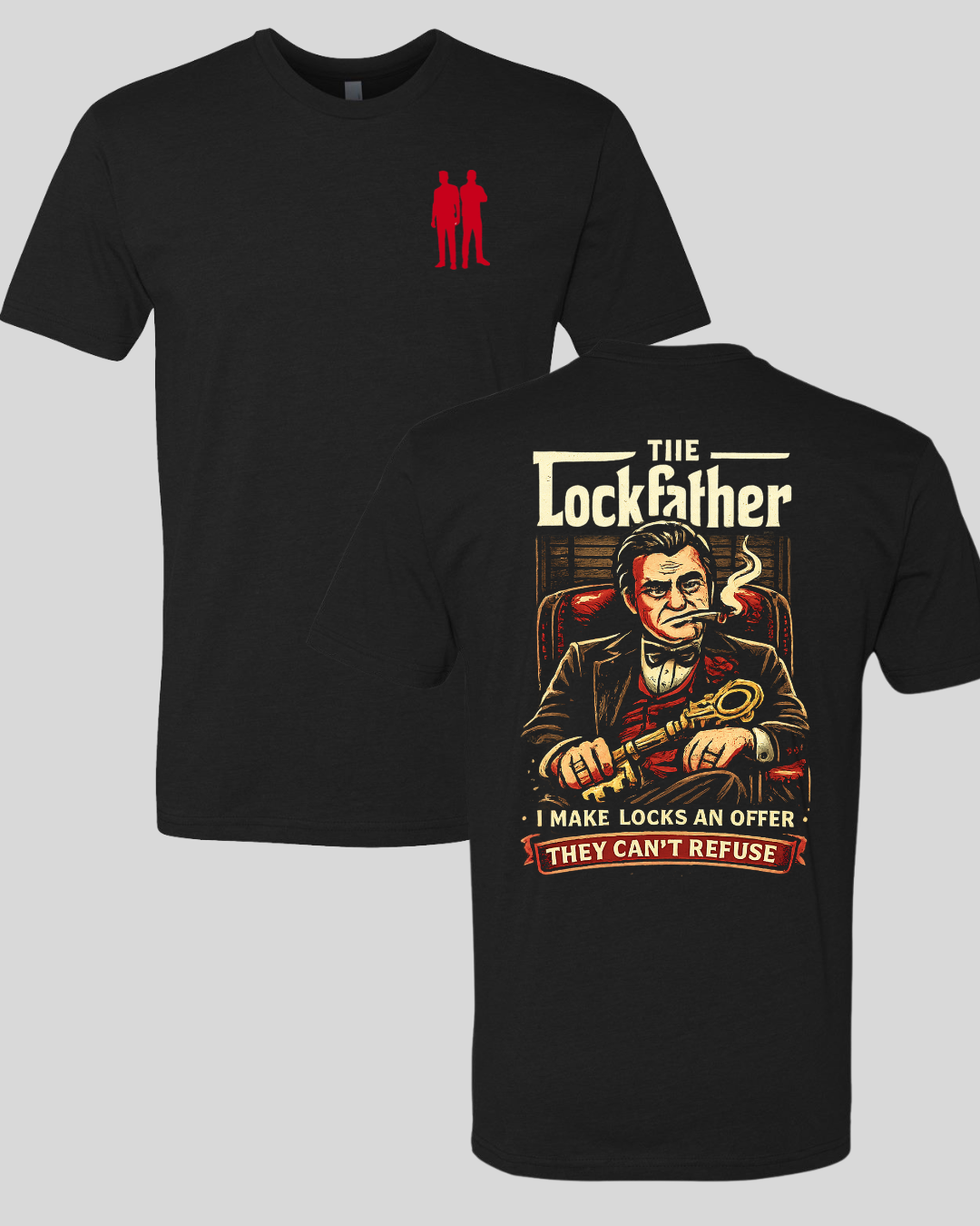 Your Car Key Guys Black T-Shirt, Lockfather Back Design