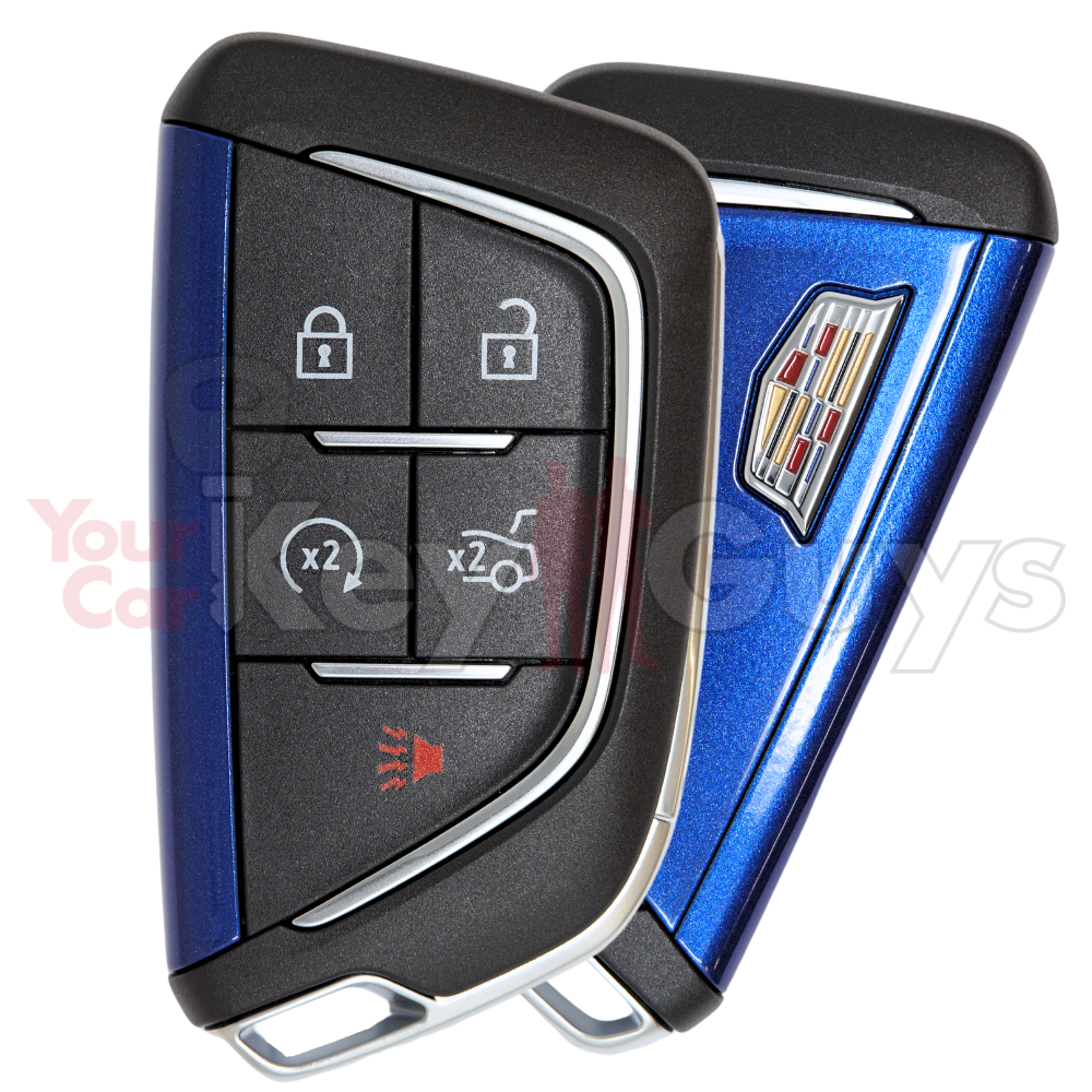 Custodia In Vera Pelle Di Cavallo Per Chiave Cadillac - Compatibile Con ATS, XT5, SRX, Escalade - Cover Con Moschettone Blu